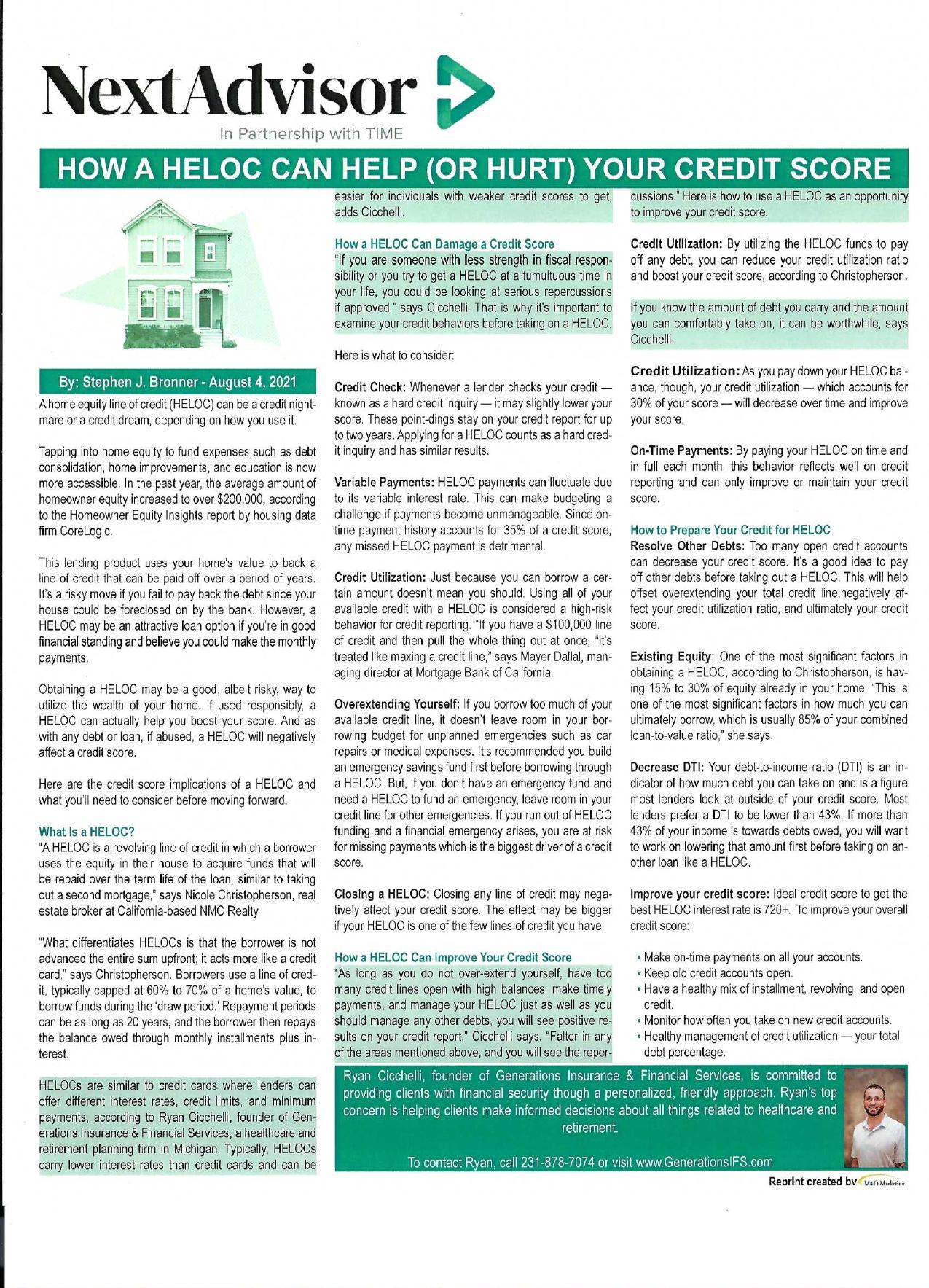 NextAdvisor · In Partnership with TIME article: How a HELOC Can Help (or Hurt) Your Credit Score