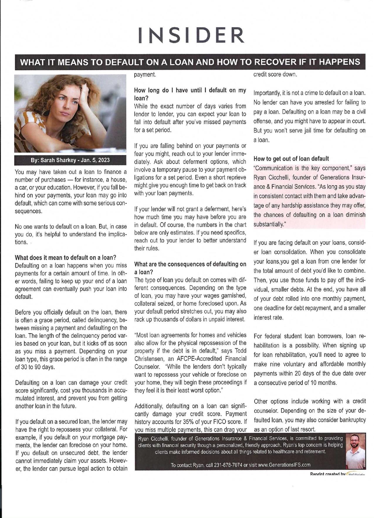 Insider article: What It Means to Default on a Loan and How to Recover If It Happens